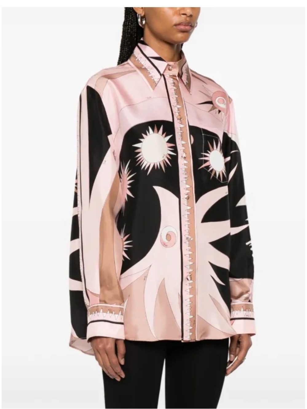 Emilio Pucci Pink and Black Abstract Printed Button-Down Shirt